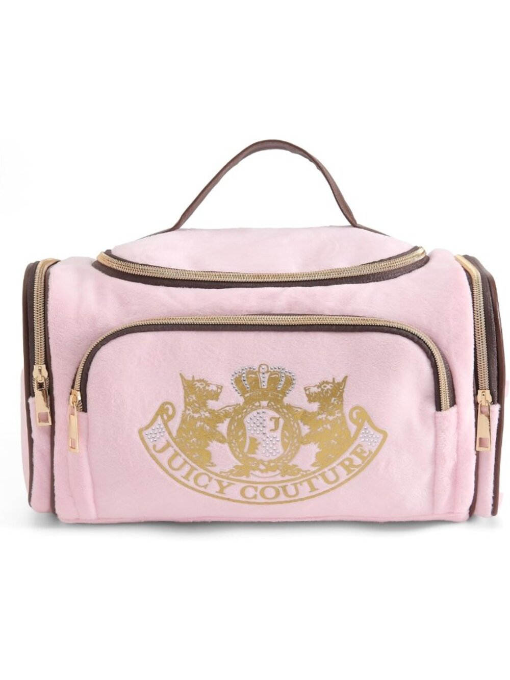 Pink Velour Makeup Bag & Duffel with Gold Terrier Dog Accent - Chic Travel